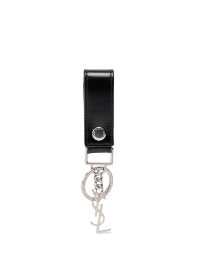 Shop Saint Laurent `cassandre` Key Ring In Black  