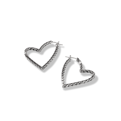 John Hardy Sterling Silver Classic Chain Manah Textured Heart Hoop Earrings In Silver