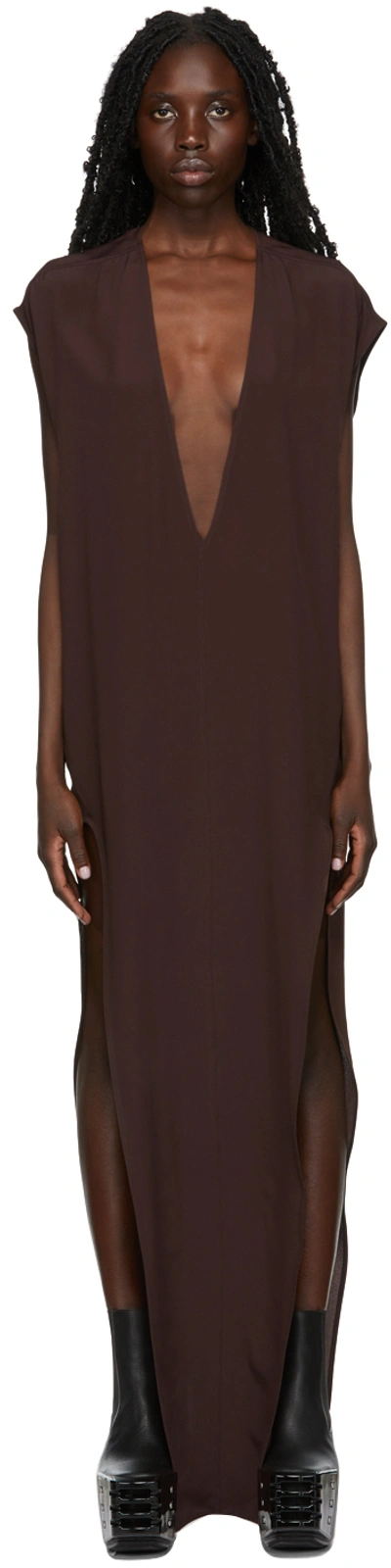 Shop Rick Owens Brown Silk Arrowhead Gown Dress In 64 Oxblood