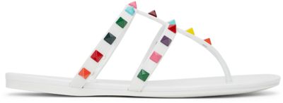 Shop Valentino White Rockstud Slide Sandals In K81 Bianco/multicolo