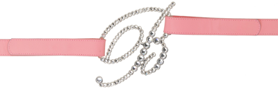 Shop Blumarine Pink Rhinestone Logo Buckle Belt In N0729 Bubblegum