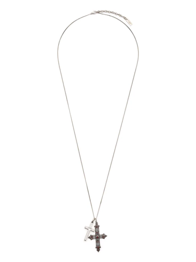 Shop Saint Laurent Cross-pendant Necklace In Silber