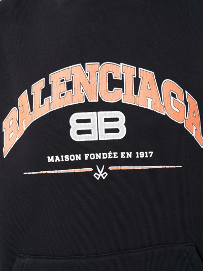 Shop Balenciaga Logo-print Rib-trimmed Hoodie In Black