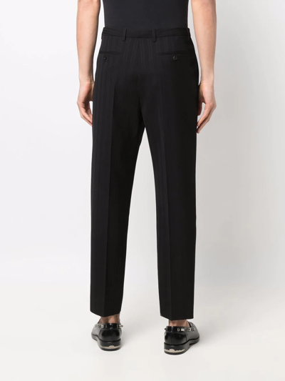 Shop Saint Laurent Striped Straight-leg Silk Trousers In Schwarz
