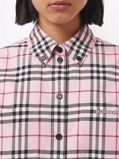Shop Burberry Embroidered Logo Check Shirt In Rosa
