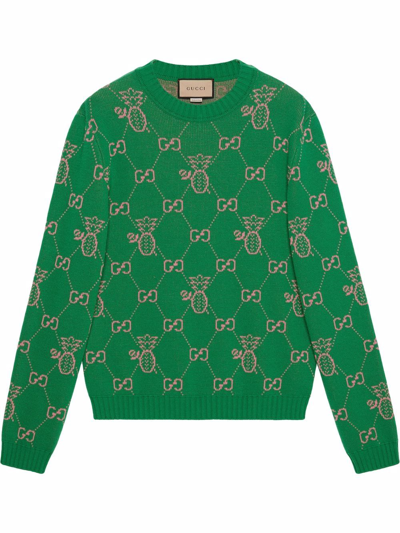 Shop Gucci Gg-jacquard Pineapple-motif Jumper In Grün