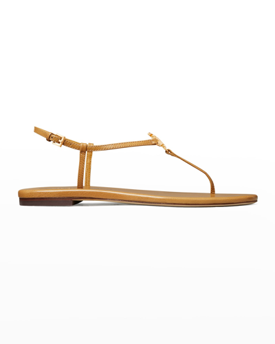 Shop Tory Burch Capri T-strap Medallion Slingback Sandals In Toasted Bark