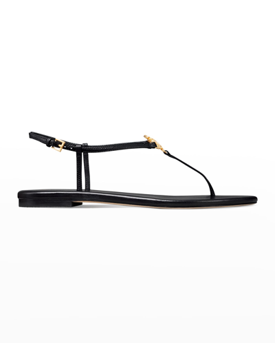 Shop Tory Burch Capri T-strap Medallion Slingback Sandals In Perfect Black Pe