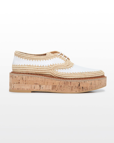 Shop Gabriela Hearst Louis Brogue Raffia Platform Loafers In White Beige