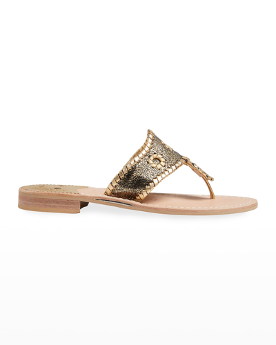 Shop Jack Rogers Jacks Metallic Leather Thong Sandals In Gold/gold