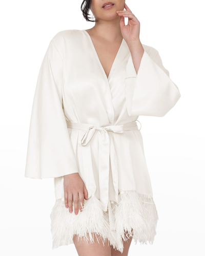 Shop Rya Collection Swan Feather-hem Robe, Inclusive Sizing In Ivory