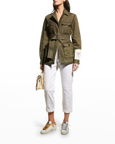 Shop Golden Goose Distressed Cotton Canvas Field Jacket In Army Green