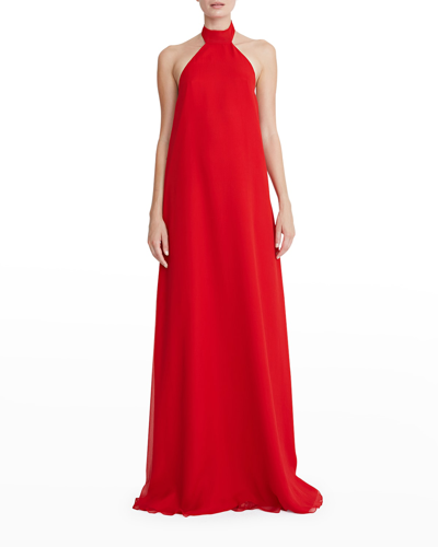 Shop Halston Lizza Chiffon Halter Gown In  Red