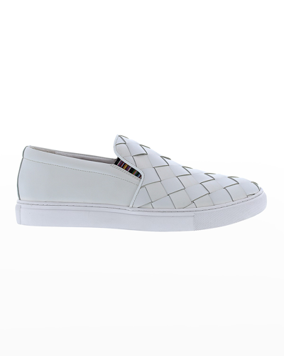 Shop Robert Graham Men's Erosion Woven Leather Low-top Sneakers In White