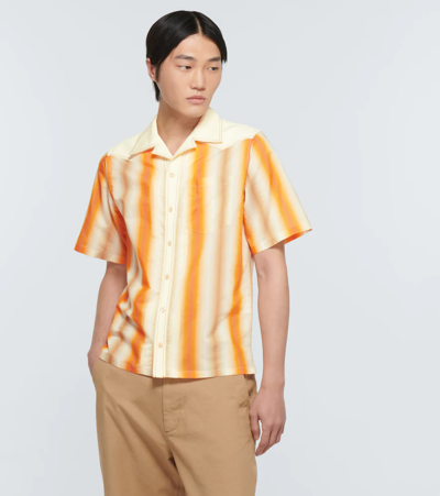Shop Wales Bonner Sunrise Striped Bowling Shirt In Orange Multi
