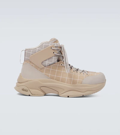 Shop Undercover Leather-trimmed Hiking Boots In Beige Base