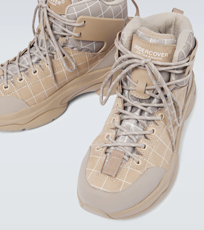 Undercover Checked Nubuck And Canvas Hiking Boots In Beige Base
