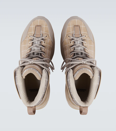 Undercover Checked Nubuck And Canvas Hiking Boots In Beige Base
