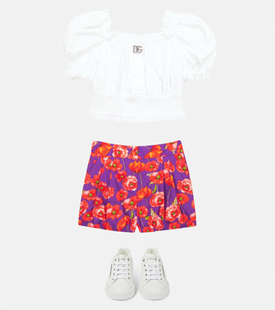 Shop Dolce & Gabbana Floral Cotton Poplin Shorts In Papaveri Fdo Viola