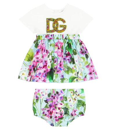 Shop Dolce & Gabbana Baby Cotton Dress And Bloomers Set In Campanule Fdo.azzurr