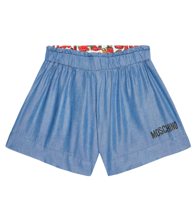Shop Moschino Logo Chambray Shorts In Sky Blue