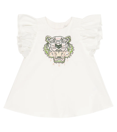 Shop Kenzo Baby Embroidered Cotton Dress In Offwhite