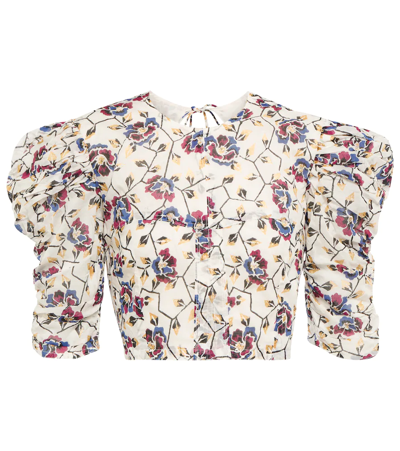 Shop Isabel Marant Étoile Silva Floral Cotton Cropped Top In Ecru