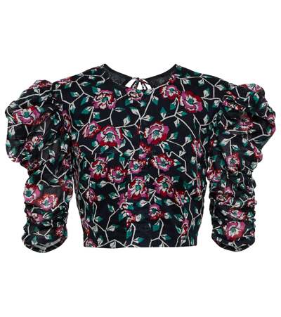 Shop Isabel Marant Étoile Silva Floral Cotton Cropped Top In Faded Night
