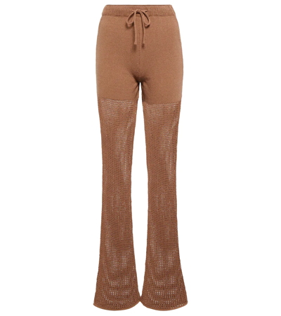 Nanushka Crochet Organic Cotton-blend Knitted Trousers In Brown