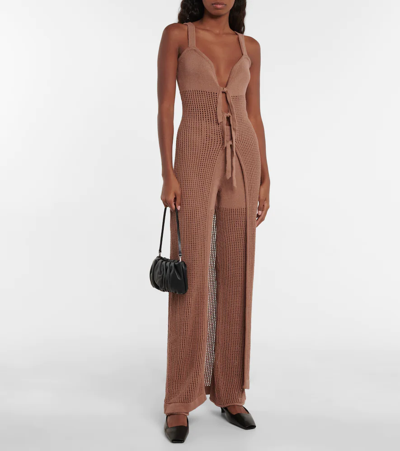 Nanushka Crochet Organic Cotton-blend Knitted Trousers In Brown