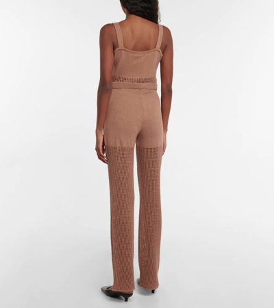 Nanushka Crochet Organic Cotton-blend Knitted Trousers In Brown