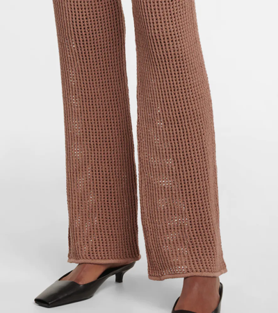 Nanushka Crochet Organic Cotton-blend Knitted Trousers In Brown
