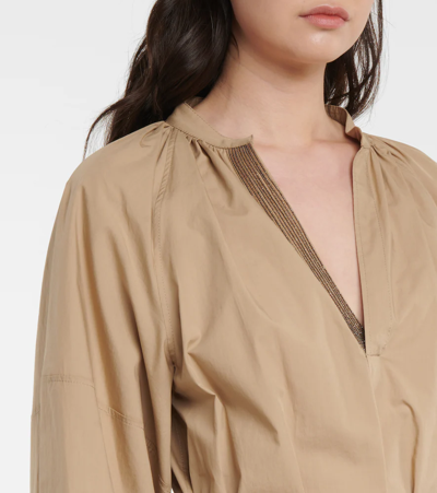 配腰带棉质中长连衣裙