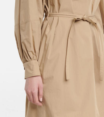 配腰带棉质中长连衣裙