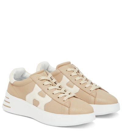 Shop Hogan Rebel H564 Leather Sneakers In Zenzero+bianco Marmo