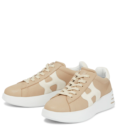 Shop Hogan Rebel H564 Leather Sneakers In Zenzero+bianco Marmo