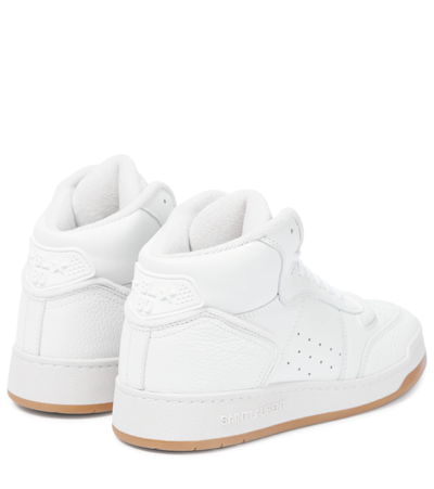 Shop Saint Laurent Sl80 Leather High-top Sneakers In K White/k White/vint