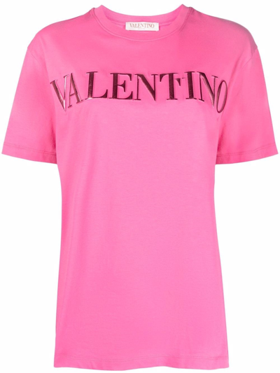Shop Valentino T-shirt Logo In Pink & Purple