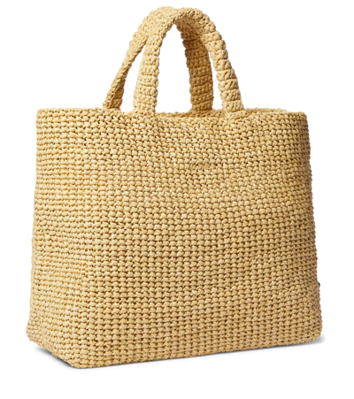 Prada Medium Logo Raffia Tote In Neutral