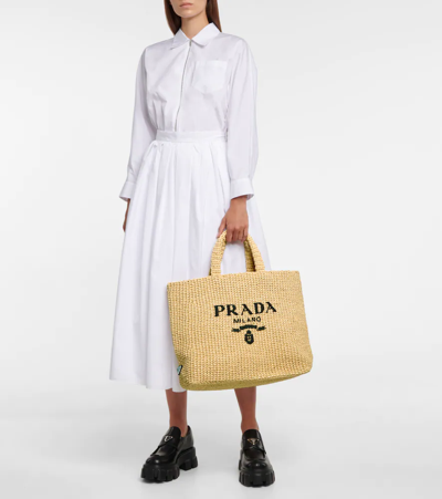 Prada Medium Logo Raffia Tote In Neutral