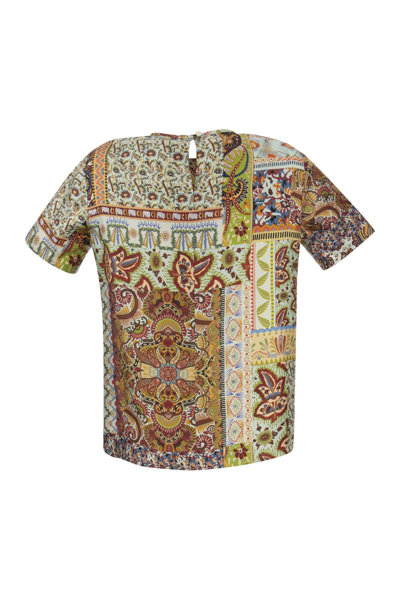 Shop Etro Silk T-shirt With Patchwork Pattern In Multicolor