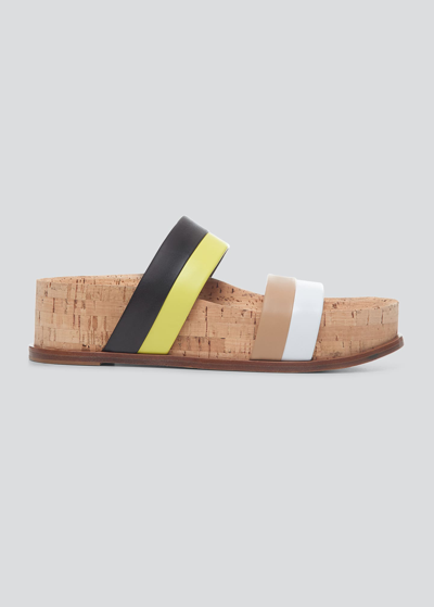 Shop Gabriela Hearst Striker Colorblock Leather Cork Slide Sandals In White Dark Camel