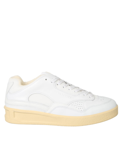 Jil Sander White Leather And Fabric Sneakers In Neutral