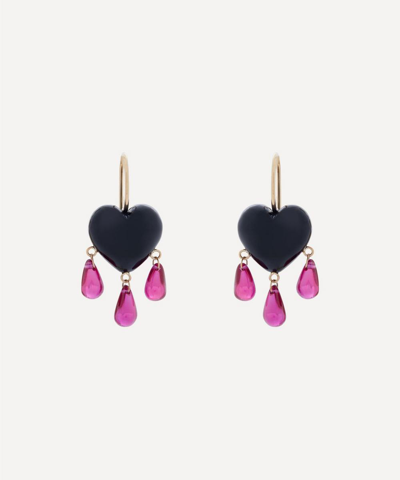 Shop Rachel Quinn 14ct Gold Bleeding Heart Onyx And Ruby Drop Earrings In Black