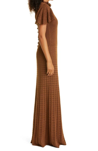 Shop Rebecca Taylor Flounce Sleeve Cotton Blend Crochet Maxi Dress In Chocolate