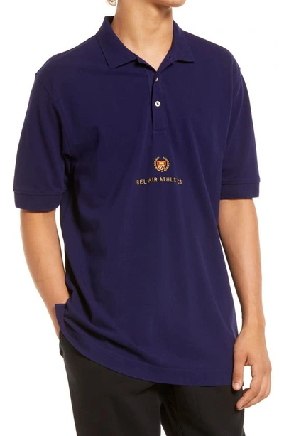 Shop Bel-air Athletics Academy Crest Cotton Polo Shirt In Bel-air Blue