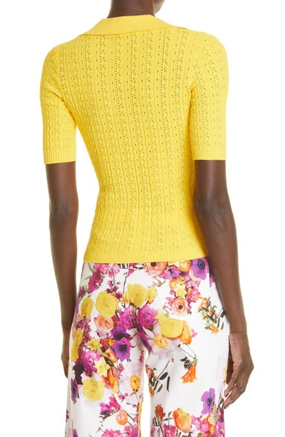 Shop Adam Lippes Pointelle Knit Polo Sweater In Citron