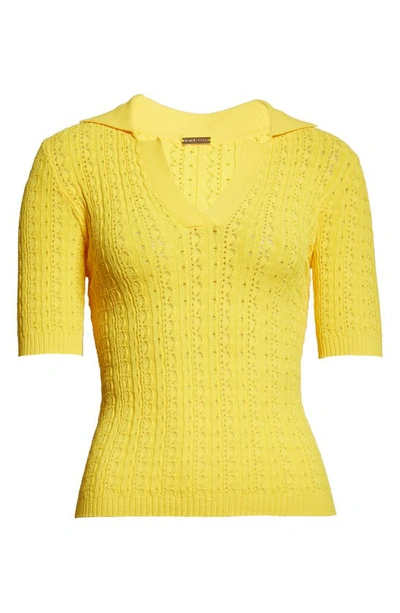Shop Adam Lippes Pointelle Knit Polo Sweater In Citron