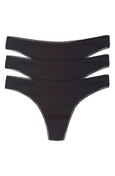 Shop On Gossamer Cabana Cotton 3-pack Thongs In Black