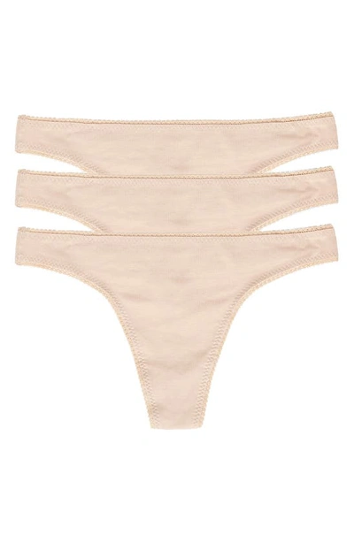 Shop On Gossamer Cabana Cotton 3-pack Thongs In Champagne